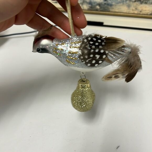 Anthropologie Glass Partridge with Pear Ornament Holiday Christmas - Picture 3 of 6